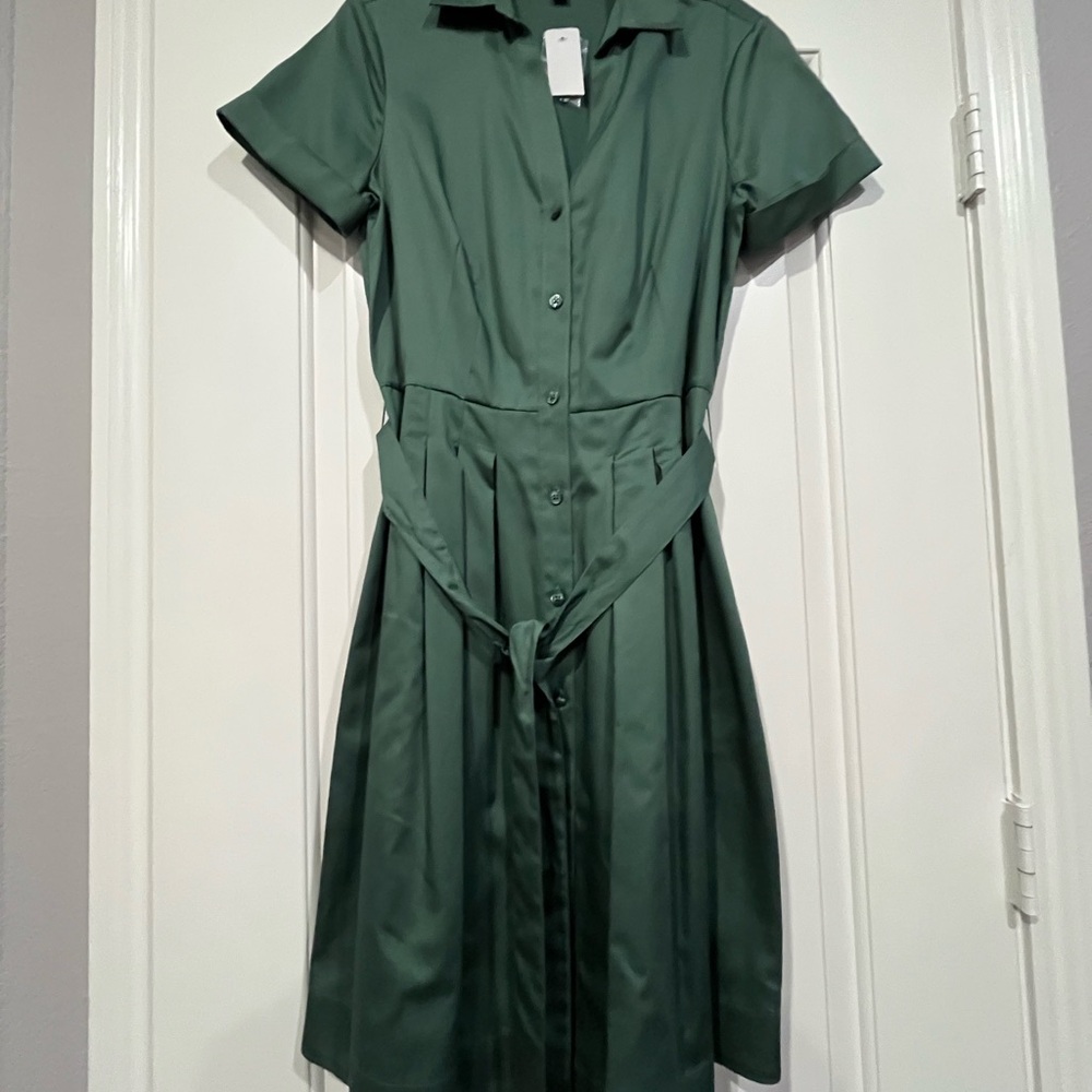 Brooks Brothers Green Button-Up Midi Dress